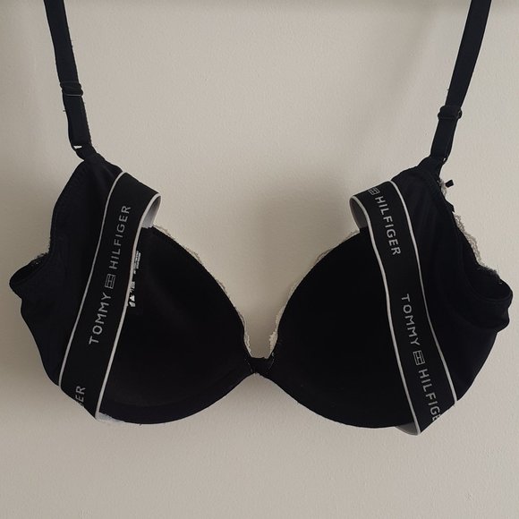 Tommy Hilfiger 36B Push up Plunge Bra Black with White Lace - Picture 6 of 10